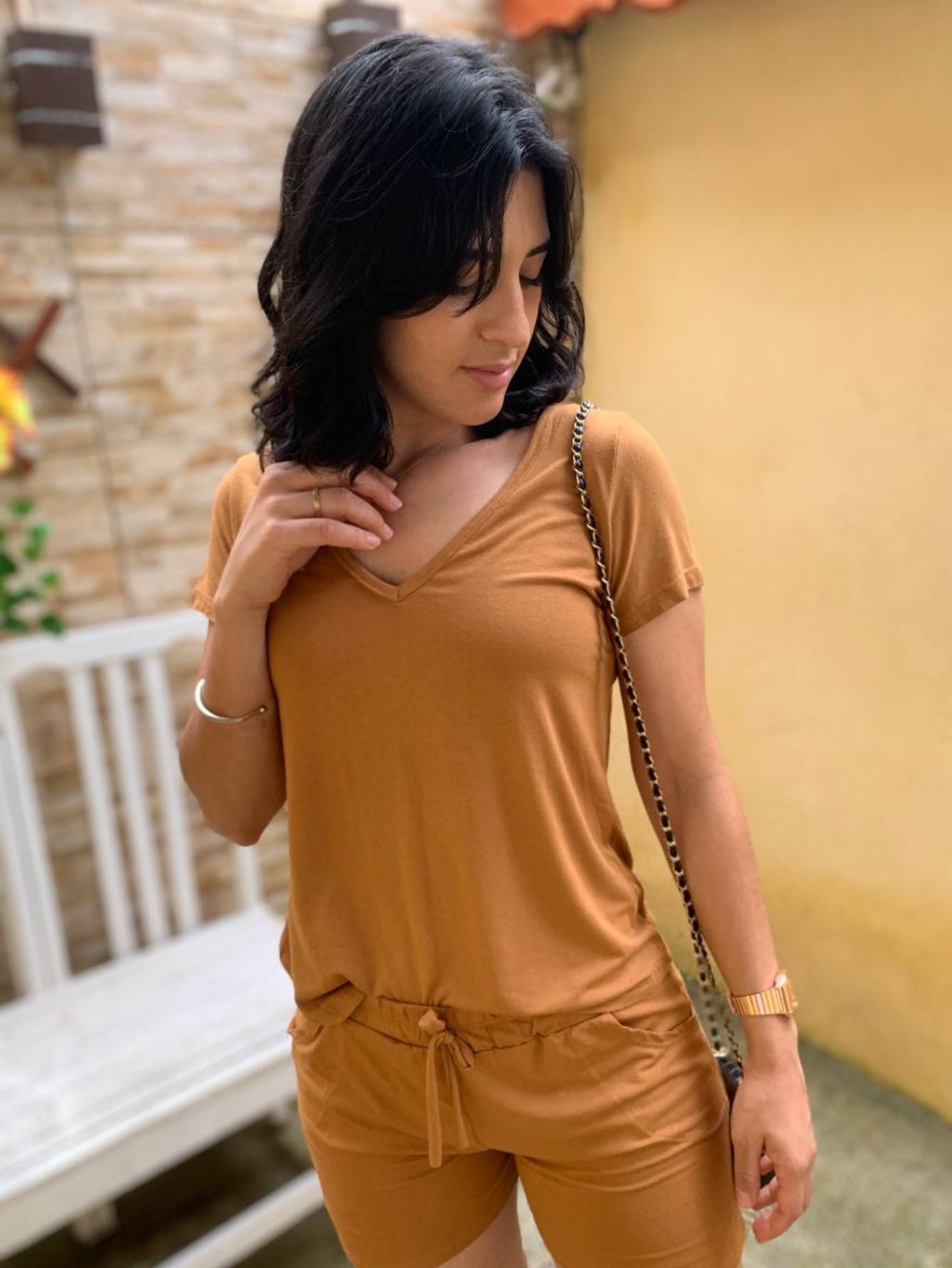 Blusa Feminina Gola V Manga Curta Básica T-shirt