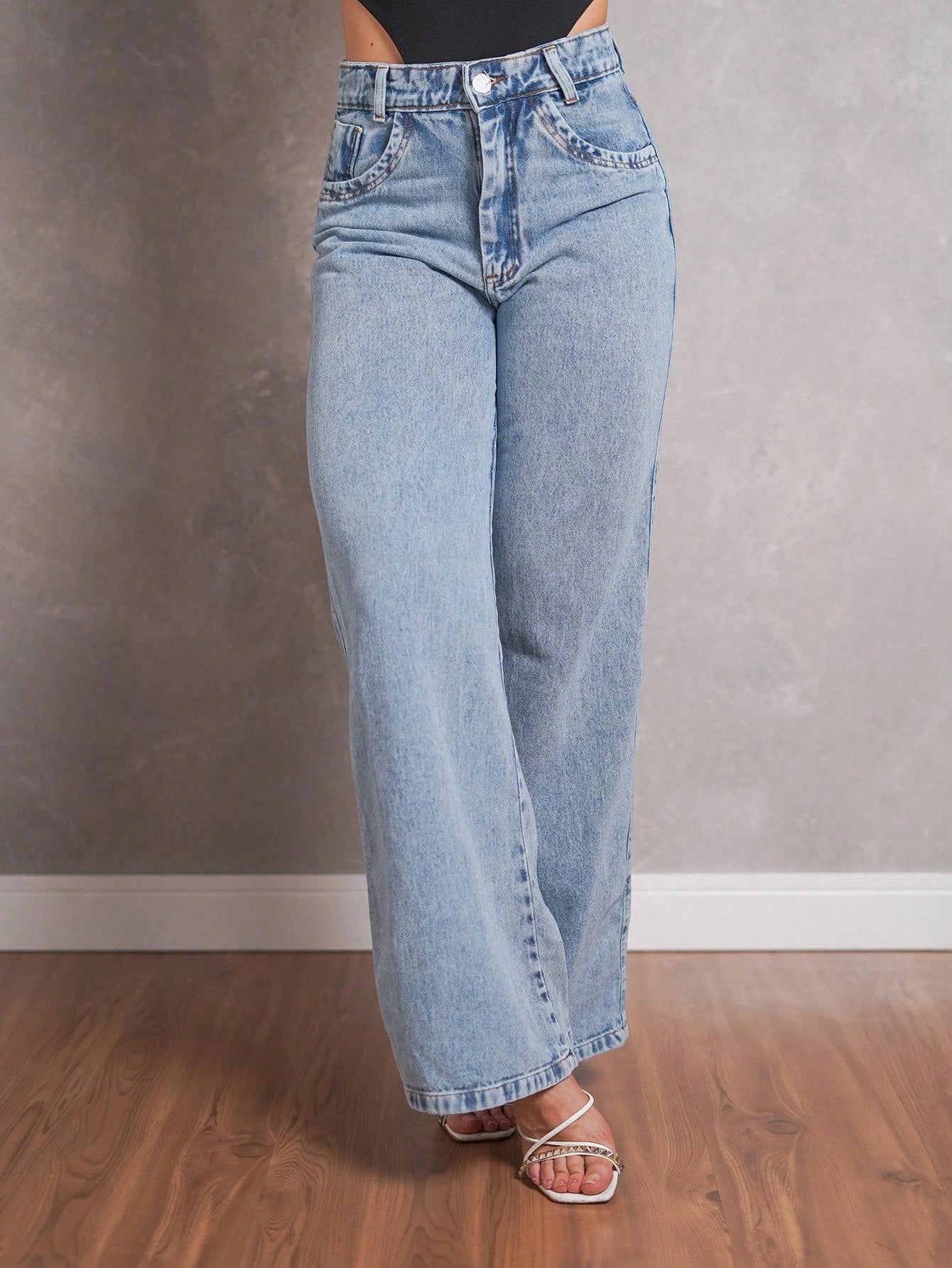 Calça Jeans Feminina Shein Wide Leg 100% Jeans Feminina Tecido Grosso Premium
