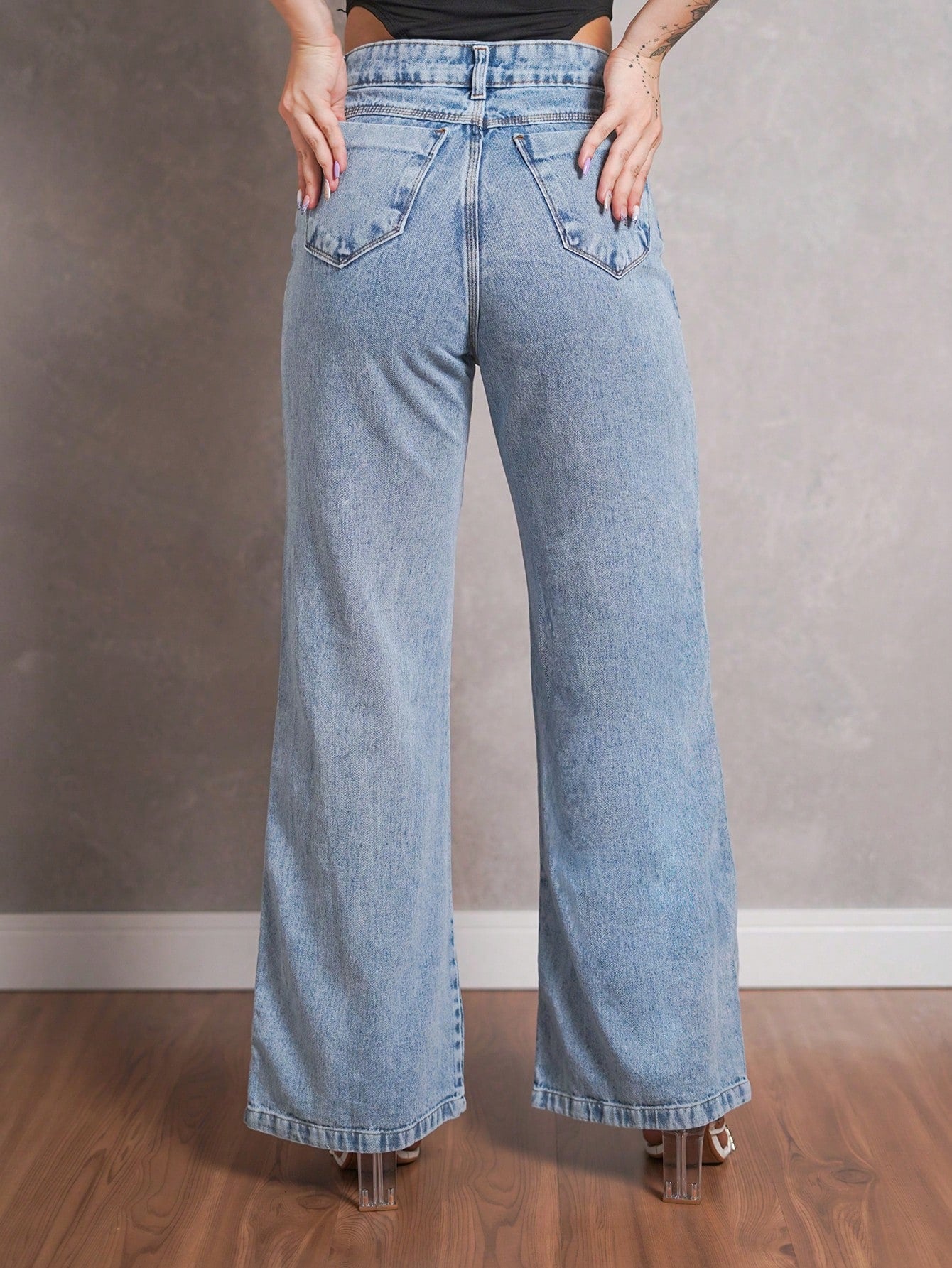 Calça Jeans Feminina Shein Wide Leg 100% Jeans Feminina Tecido Grosso Premium