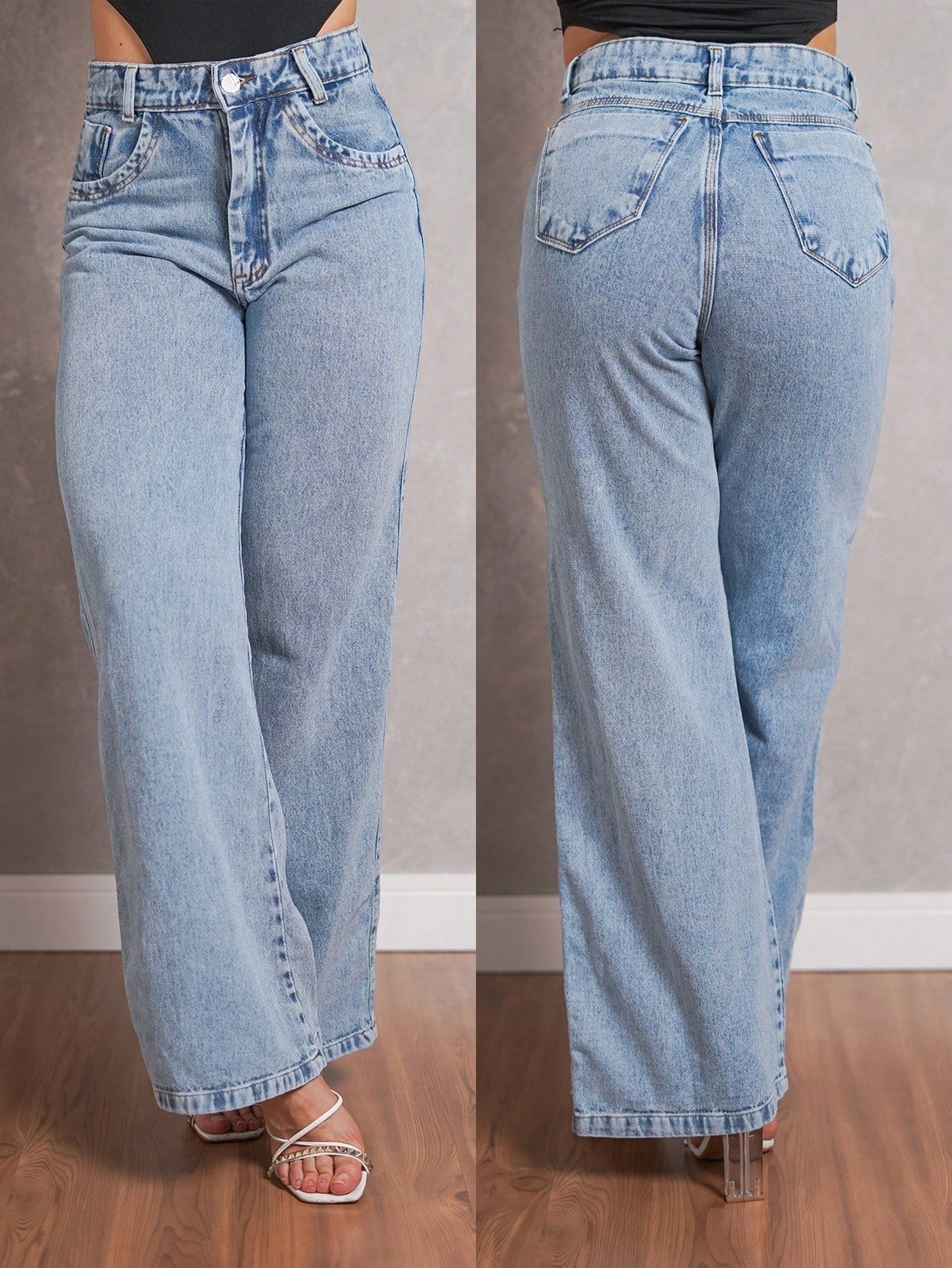 Calça Jeans Feminina Shein Wide Leg 100% Jeans Feminina Tecido Grosso Premium
