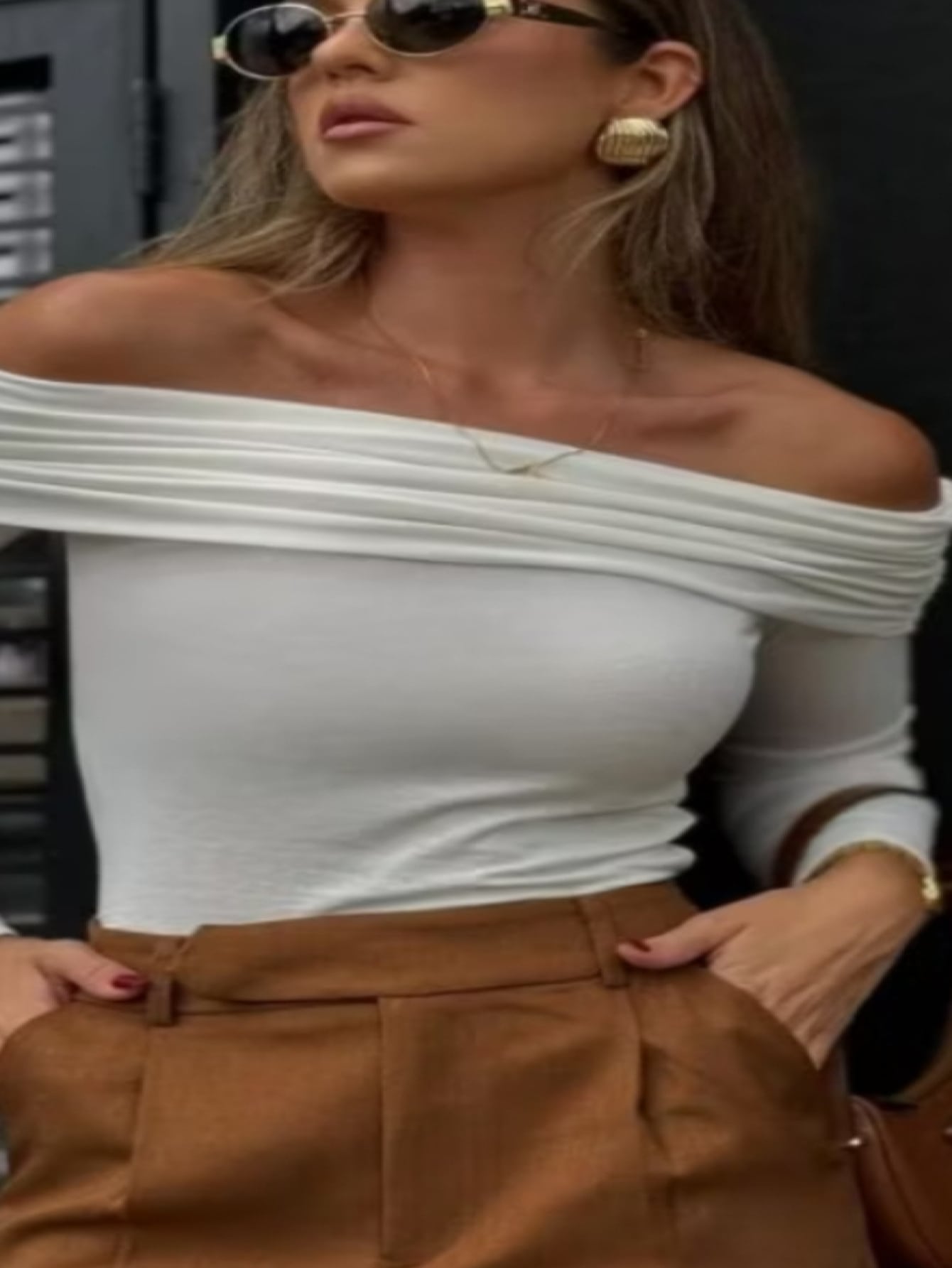 Blusa feminina ombro a ombro ciganinha manga comprida básica
