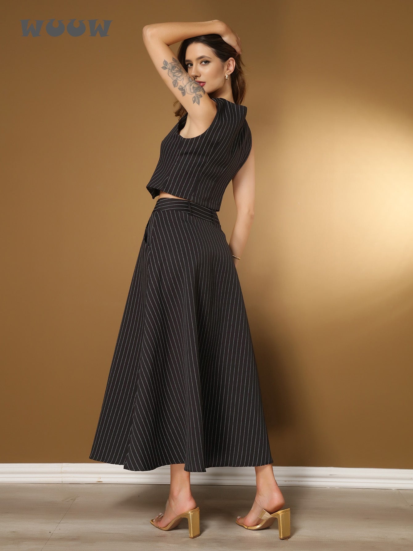 Conjunto Feminino Listras Colete Alfaiataria, Listras: Colete+saia