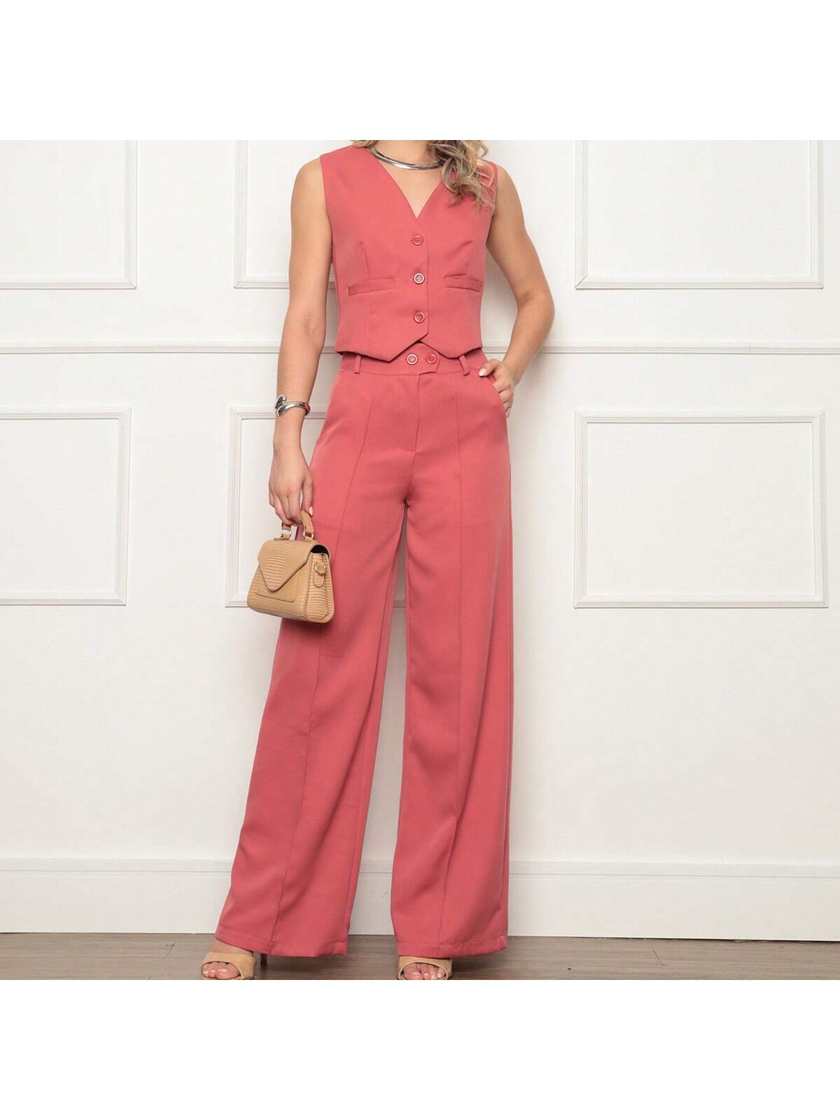 Conjunto De Alfaiataria Feminino: Colete + Calça Moda Casual/Social