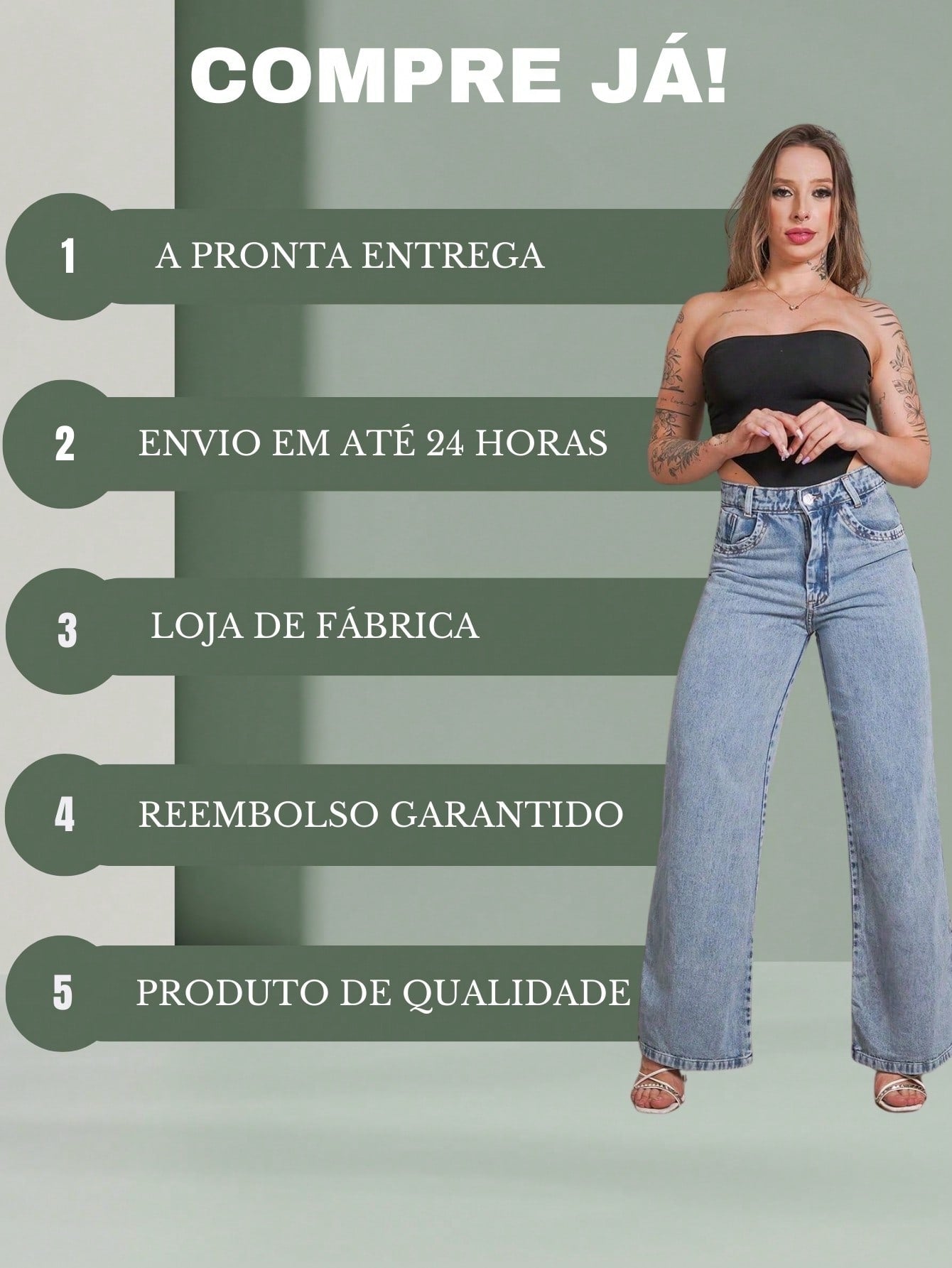 Calça Jeans Feminina Shein Wide Leg 100% Jeans Feminina Tecido Grosso Premium