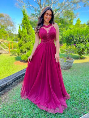 Vestido longo de festa renda brilho. Saia em tule