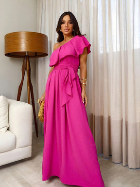 Vestido Longo Elegante, Um Obro, Soltinho, Forrado.