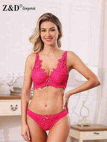 Lingerie Conjunto Com Aro Com Renda e Bojo Calcinha  Tanga