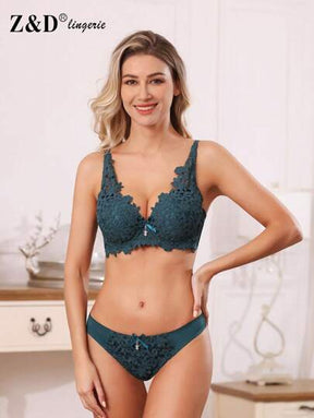 Lingerie Conjunto Com Aro Com Renda e Bojo Calcinha  Tanga