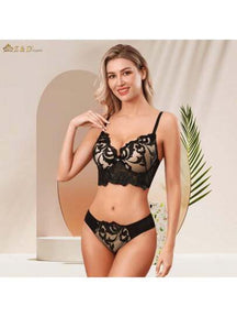 Lingerie Conjunto Com Aro Com Renda e Bojo Calcinha  Tanga