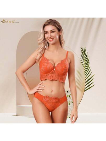 Lingerie Conjunto Com Aro Com Renda e Bojo Calcinha  Tanga