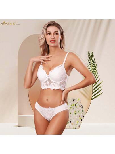 Lingerie Conjunto Com Aro Com Renda e Bojo Calcinha  Tanga