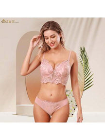 Lingerie Conjunto Com Aro Com Renda e Bojo Calcinha  Tanga