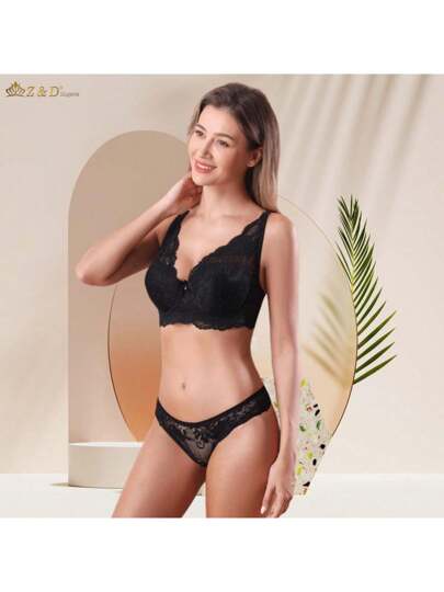 Lingerie Conjunto Com Aro Com Bojo E Renda Calcinha Tanga