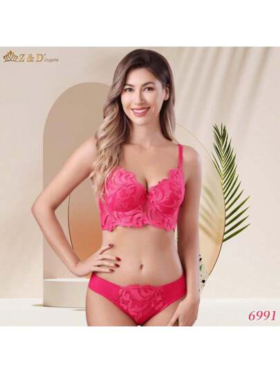 Lingerie Conjunto Com Aro Com Renda e Bojo Calcinha  Tanga