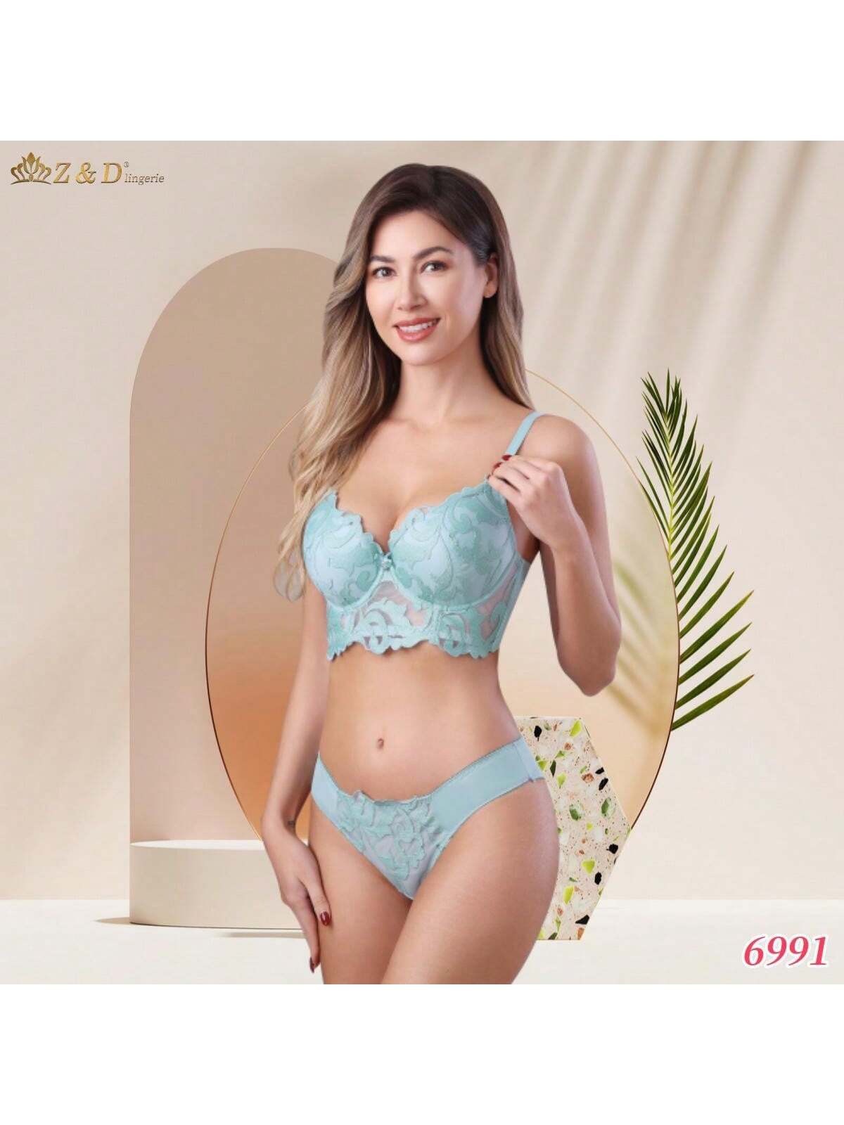 Lingerie Conjunto Com Aro Com Renda e Bojo Calcinha  Tanga