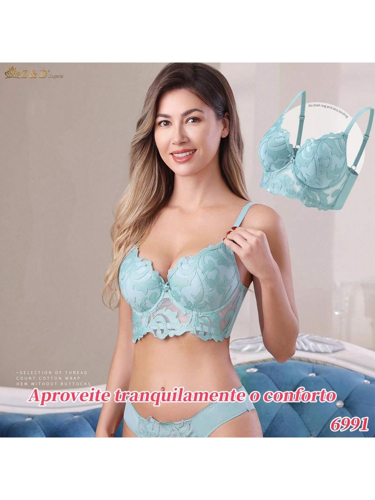 Lingerie Conjunto Com Aro Com Renda e Bojo Calcinha  Tanga