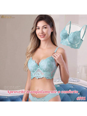 Lingerie Conjunto Com Aro Com Renda e Bojo Calcinha  Tanga