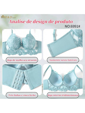 Lingerie Conjunto Com Aro Com Renda e Bojo Calcinha  Tanga