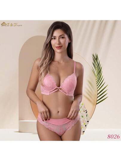 Lingerie Conjunto Com Aro Com Renda e Bojo Calcinha Tanga