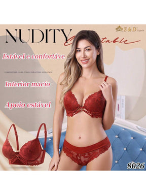 Lingerie Conjunto Com Aro Com Renda e Bojo Calcinha Tanga