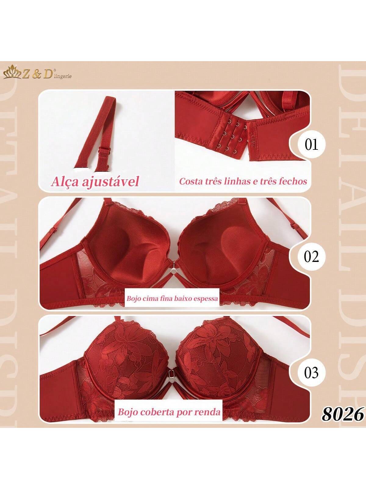 Lingerie Conjunto Com Aro Com Renda e Bojo Calcinha Tanga