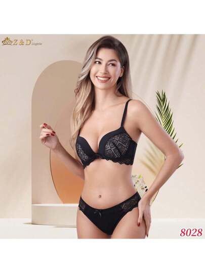 Lingerie Conjunto Com Aro Com Renda e Bojo Calcinha Tanga