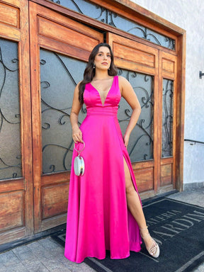 VESTIDO DE FESTA LONGO ACETINADO
