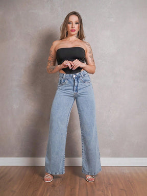 Calça Jeans Feminina Shein Wide Leg 100% Jeans Feminina Tecido Grosso Premium