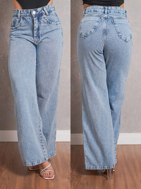 Calça Jeans Feminina Shein Wide Leg 100% Jeans Feminina Tecido Grosso Premium