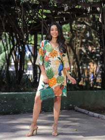 Vestido Curto Estampado De Manguinha