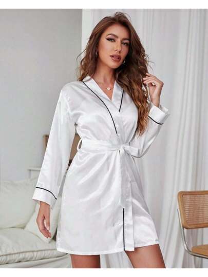 Robe Feminino Cetim com Elastano Premium Manga Longa e Viés