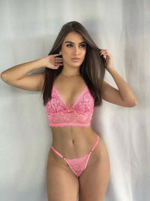 Conjunto Lingerie Renda Sedução Regulagem Laterais Sensual Feminina Sexy