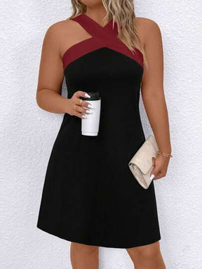 Vestido fashion preto e branco de ombros abertos para mulheres Plus Size