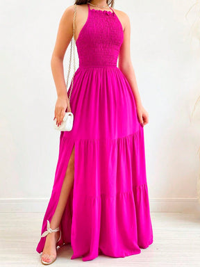 Vestido longo frente única elastek, fenda elegante