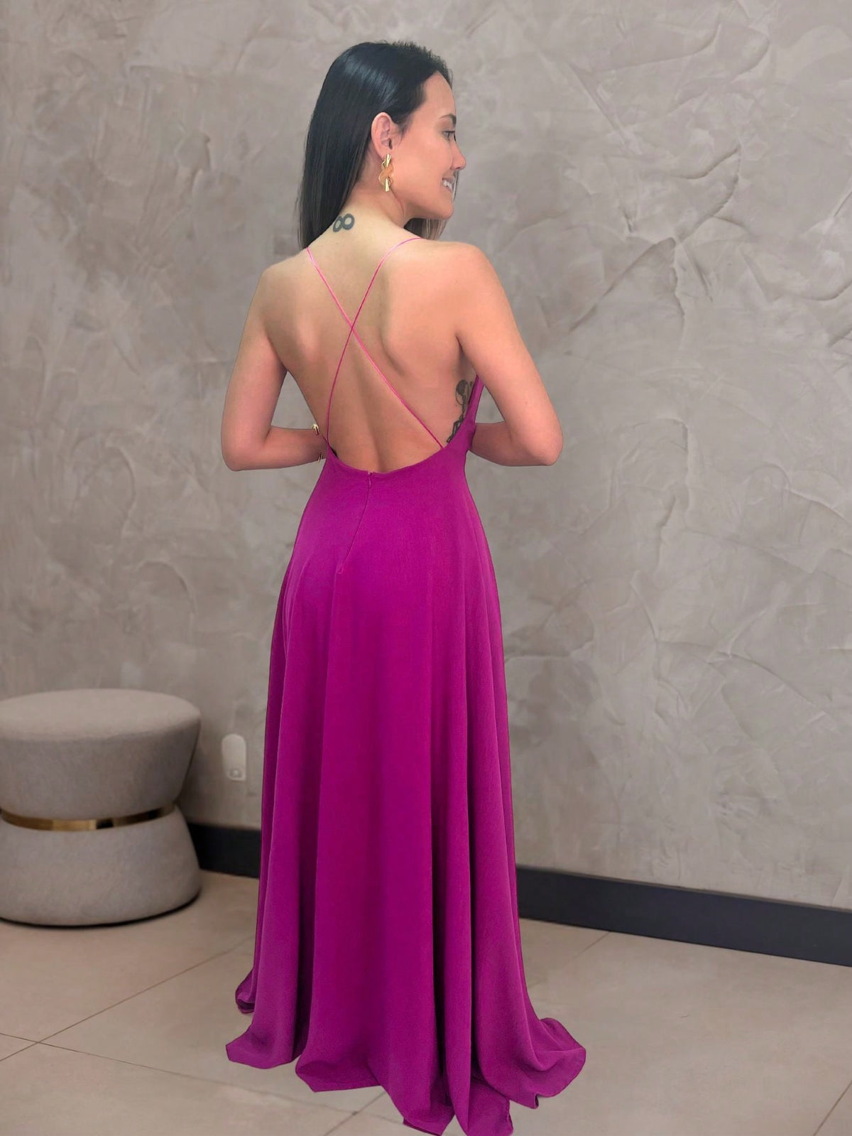 Vestido de Festa Frente Única Fúcsia