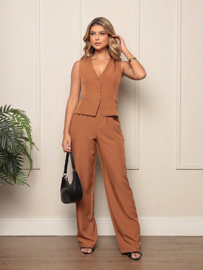 Conjunto Feminina Calça + Colete Listrado