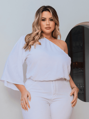 Blusa Branca Feminina Plus Size Ajustável Com Elástico Soltinha