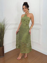 Vestido Tricot flor Midi Com forro