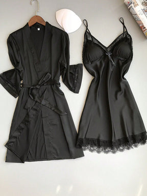 Camisola confortável, roupão rendas, conjunto de duas peças