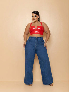Calça Jeans Pantalona Wide Leg Plus Size Premium