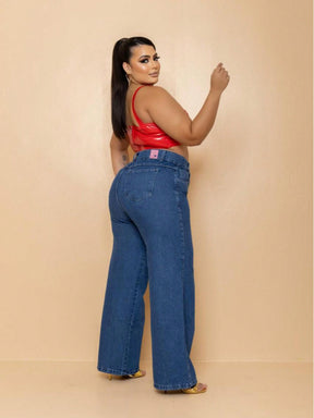 Calça Jeans Pantalona Wide Leg Plus Size Premium