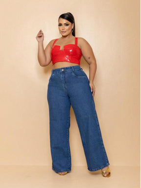Calça Jeans Pantalona Wide Leg Plus Size Premium