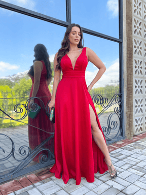 VESTIDO DE FESTA LONGO ACETINADO