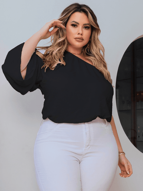 Blusa Branca Feminina Plus Size Ajustável Com Elástico Soltinha