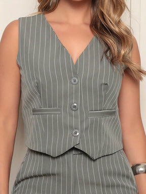 Conjunto De Alfaiataria Feminino: Colete + Calça Moda Casual/Social