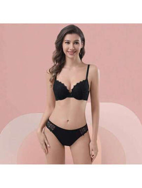 Lingerie Conjunto Com Aro Com Renda De Bordado e Bojo Calcinha Tanga