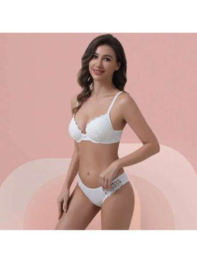 Lingerie Conjunto Com Aro Com Renda De Bordado e Bojo Calcinha Tanga