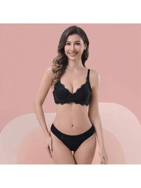 Lingerie  Conjunto Sem Bojo Com Aro e Renda Calcinha Fio Dental