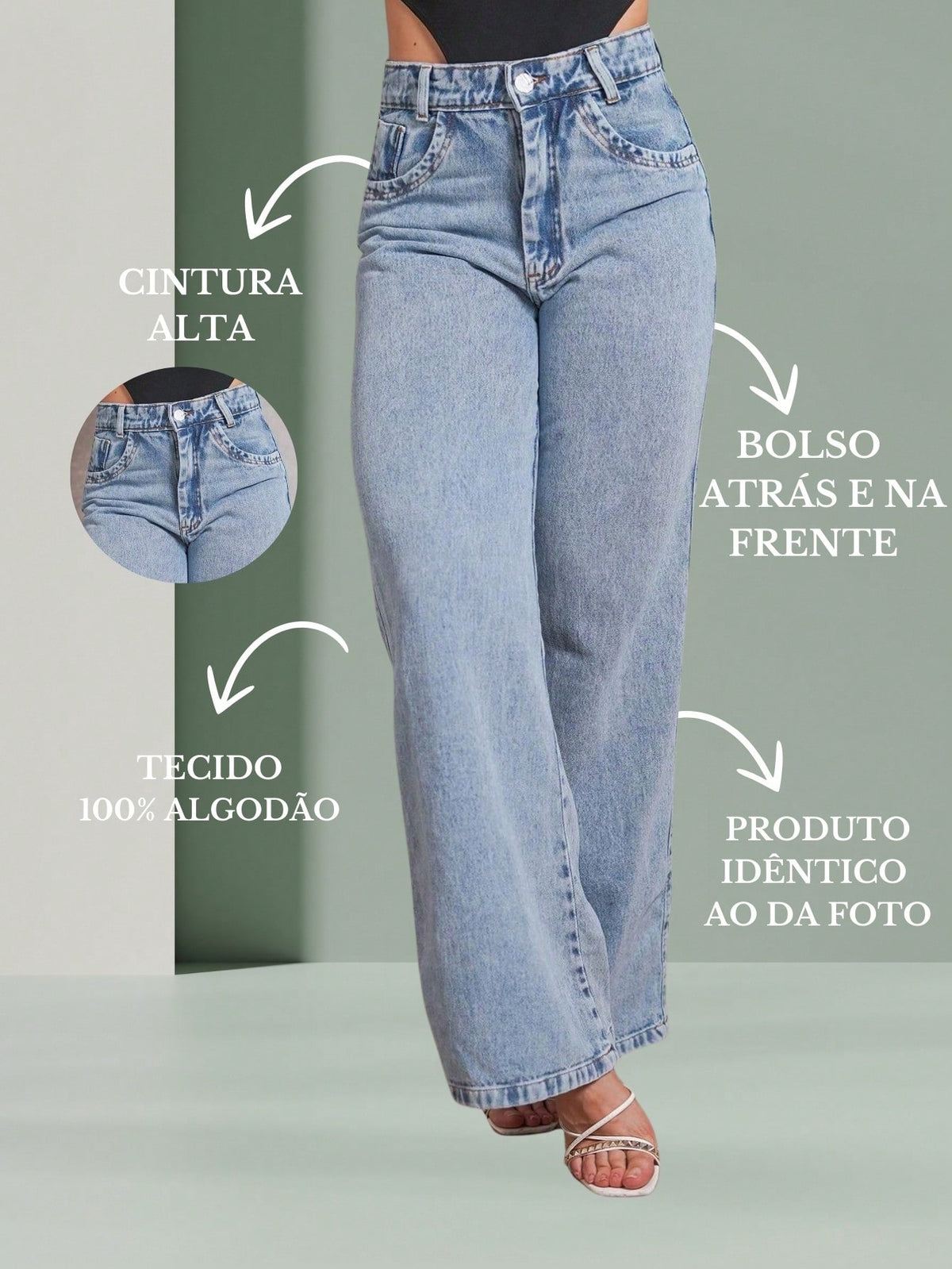 Calça Jeans Feminina Shein Wide Leg 100% Jeans Feminina Tecido Grosso Premium