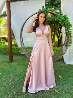 VESTIDO DE FESTA LONGO ACETINADO